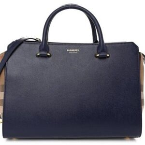 Burberry Dark Blue Satchel with Tan Accents